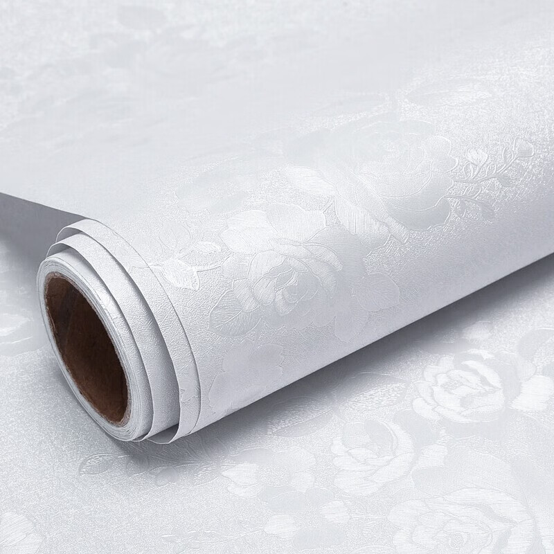 Foojo wallpaper self-adhesive thickened embossed texture self-adhesive wallpaper waterproof sticker living room bedroom TV background wall sticker kitchen sticker 0.6 * 5m white rose