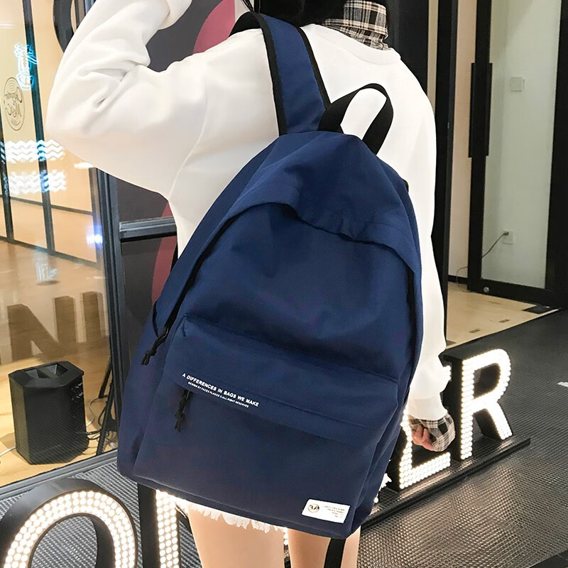 Qingqizhe middle school student schoolbag male Korean version junior high school student simple and versatile large capacity backpack college student couple Backpack Travel Bag Laptop Bag 0392 blue