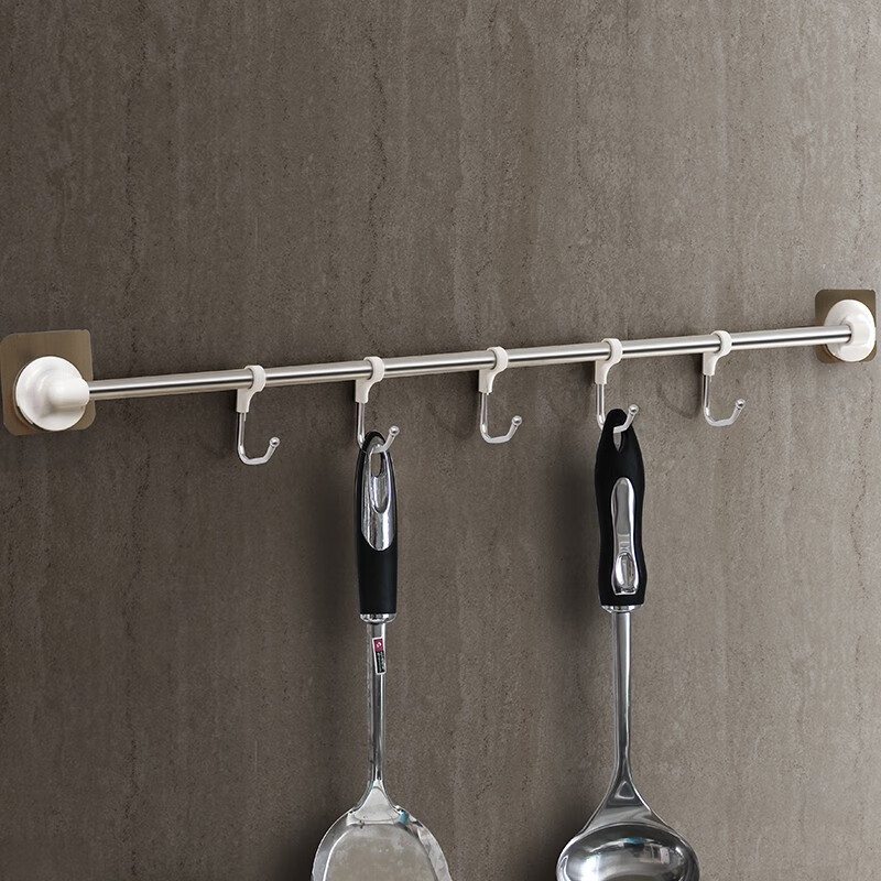 Meijia life kitchen rack non perforated bathroom bathroom gadget rack hanging rod solid hook wall hanging rack combination with 6 hooks