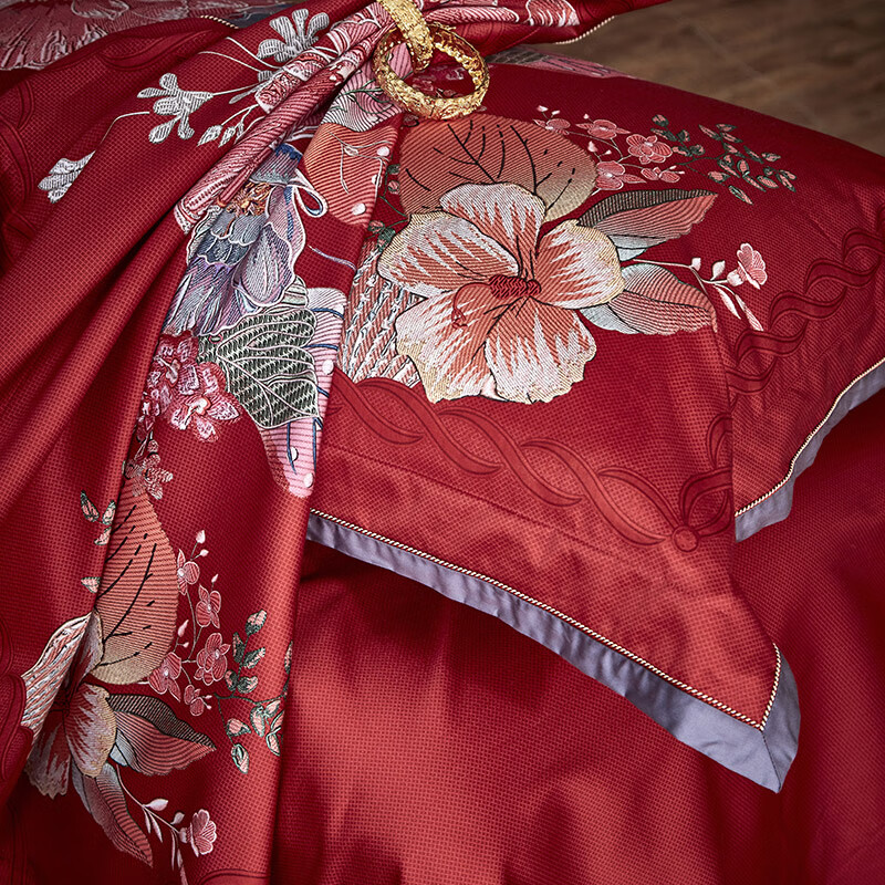 富安娜[线下同款]（FUANNA）婚庆四件套/佳人眷影1.8m床（230*229cm）