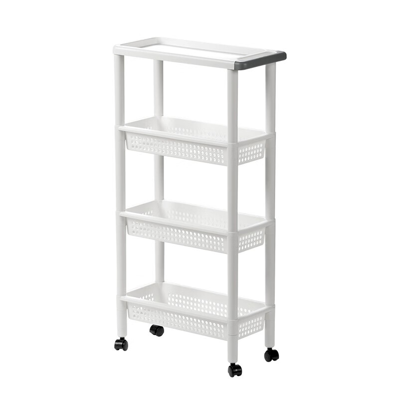 茶花多纳可移动四层置物架客厅阳台镂空厨房置物架 多纳可移动四层置物架（米白色）