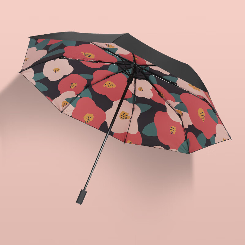 Maydu sun umbrella female sunscreen sunshade anti ultraviolet three fold sunny umbrella black glue folding small black umbrella m3006 Camellia