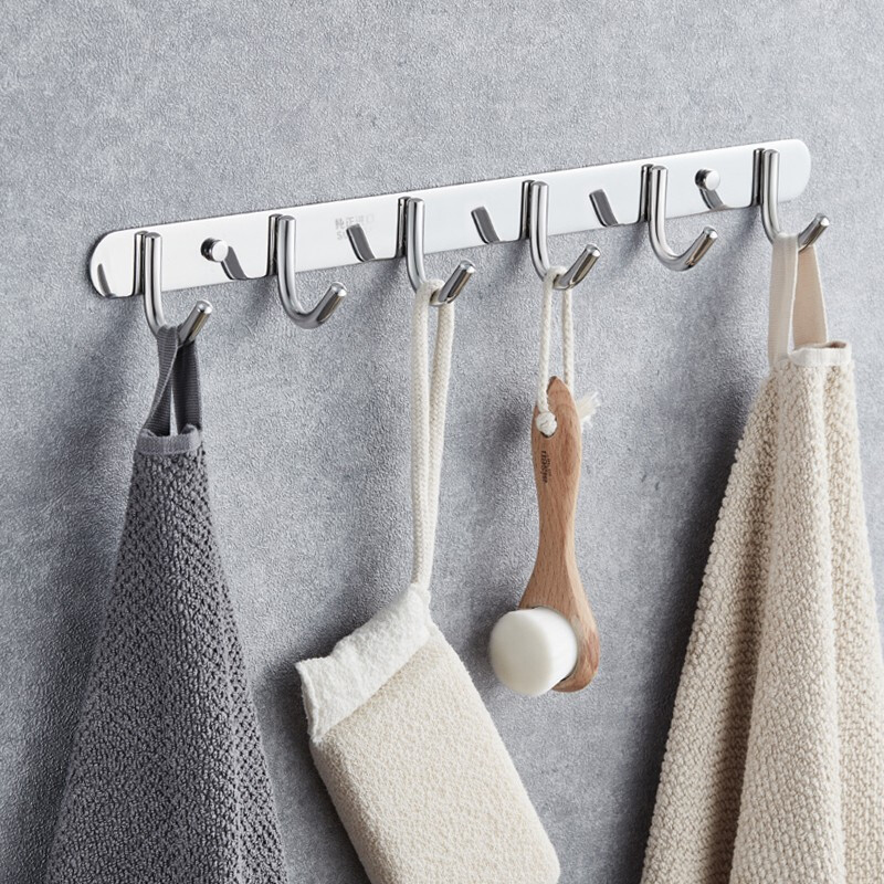 Foojo hook strong adhesive hook hole free traceless clothes hook 304 stainless steel door rear row hook 6 hooks