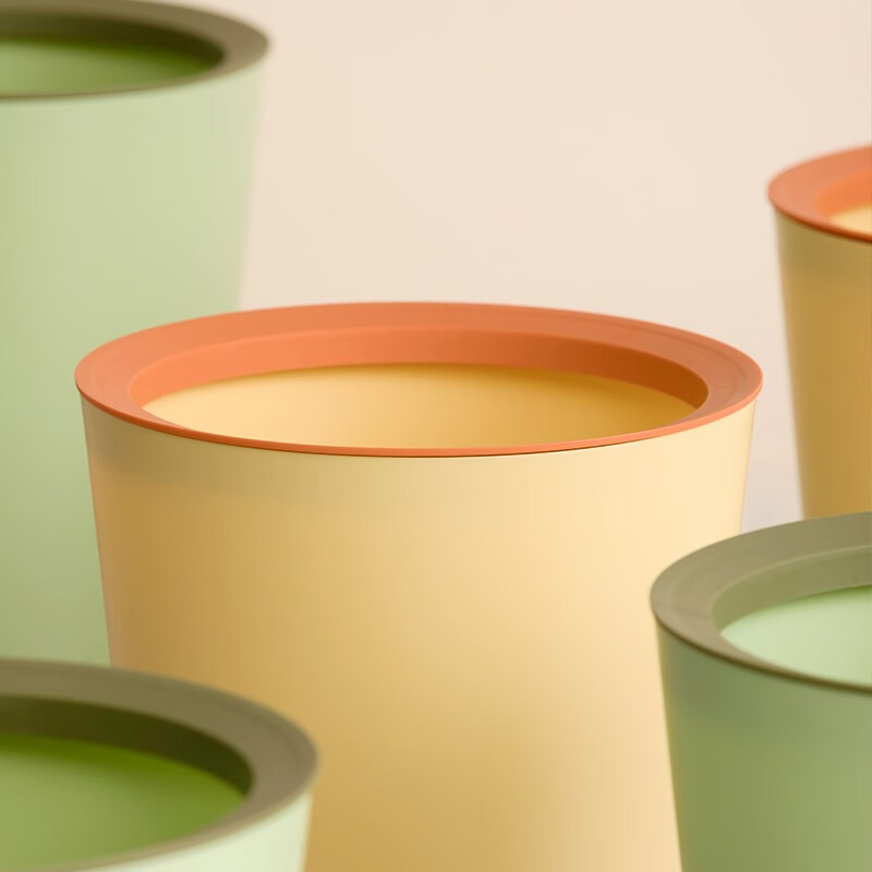 茶花垃圾桶家用客厅轻奢大容量2023新款厨房卧室卫生间高颜值无盖 2只装【橄榄绿+淡黄色】-8.5L