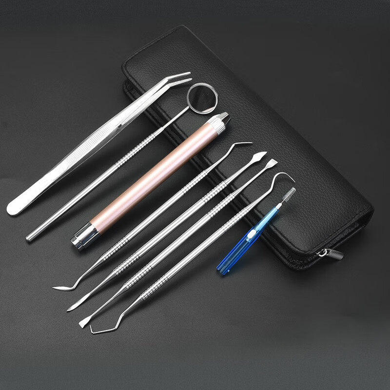 Dental calculus remover set tooth picking artifact oral cavity cleaning tooth tartar endoscope stainless steel tool 8-piece set household gift box set