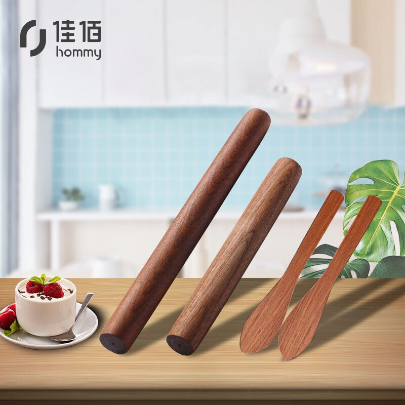 Jiabai ebony whole wood rolling pin pressing stick dumpling filling spoon solid wood dumpling four piece set jbm64 (rolling pin 18cm, rolling pin 25cm, sink spoon 17cm)
