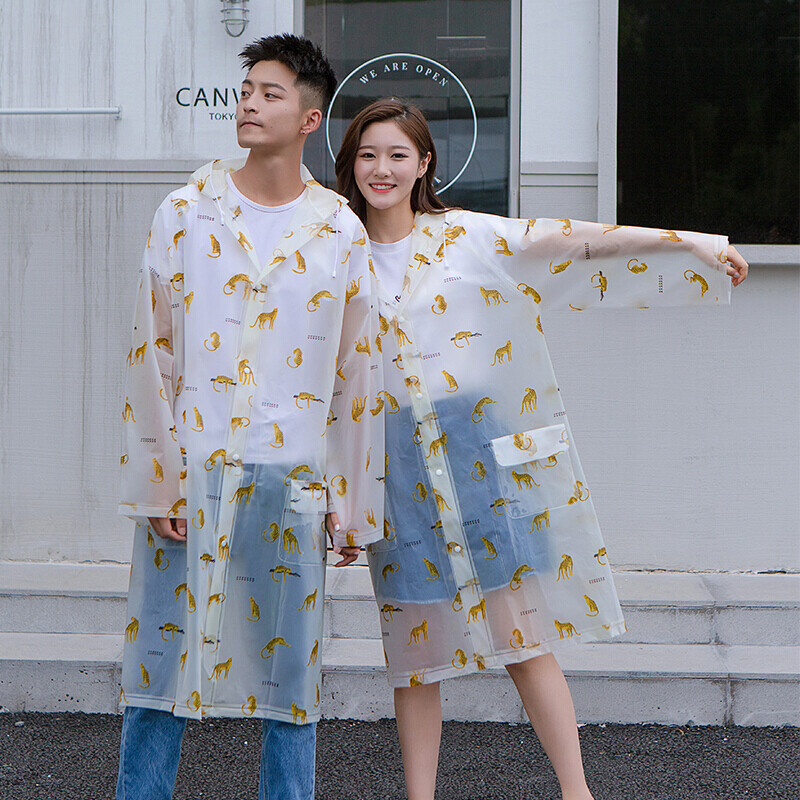 Partner's raincoat non disposable men's and women's adult fashion translucent Leopard Print Long hat thickened poncho rain gear outdoor drifting travel raincoat bl9246 M