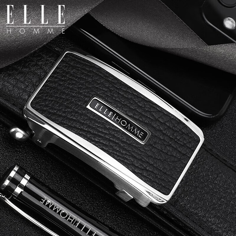 Elle Homme men's seal leather belt business high grade stainless steel automatic buckle belt versatile formal trouser belt gift box ee086018135 black 115cm