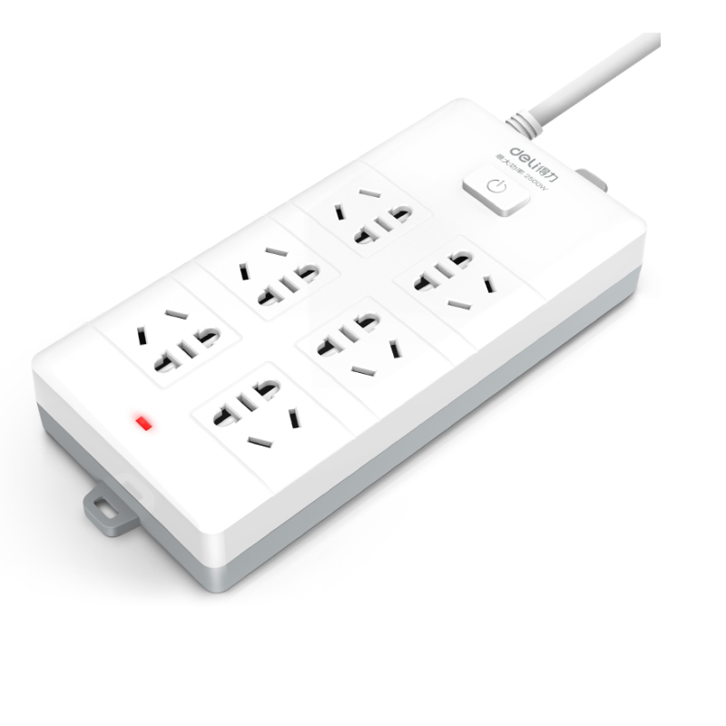 Deli new national standard safety socket / plug row / patch panel / wiring board / plug row / traction panel main control switch child protection door 6 combination hole 2m 18260-02