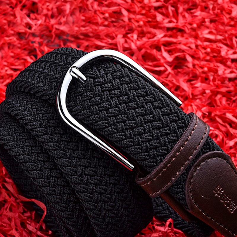 Half cigarette woven needle buckle belt for men and women youth elastic elastic non perforated canvas belt for versatile men's trouser belt b-200609 black 110cm