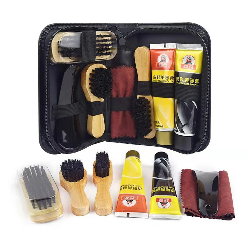 Wutong Anan shoe oil package, travel multi function shoe polish kit, shoe brush shoe polish black transparent color shoes care set 8 Piece Set