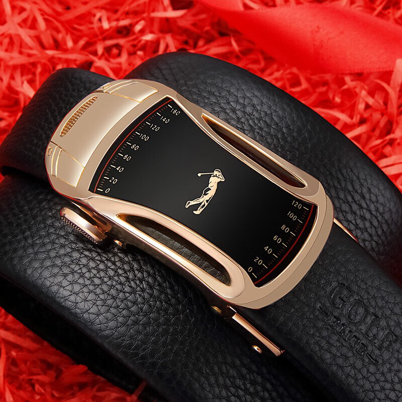 Golf golf men's belt double sided head leather automatic buckle wear-resistant belt men's gift business leisure men's trouser belt gift box 5u589379j gold 110-125cm