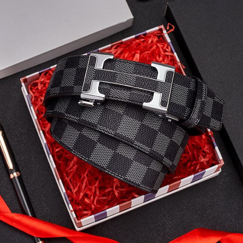 Bowerbird men's belt gift box leisure business belt men's trouser belt men's automatic buckle belt 1203110111 silver 110-130cm