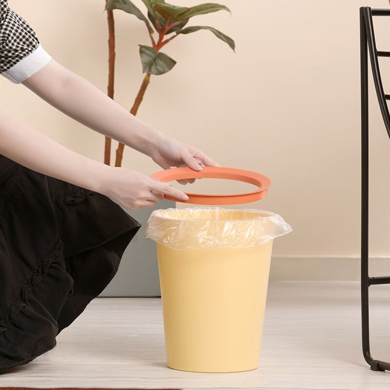 茶花垃圾桶家用客厅轻奢大容量2023新款厨房卧室卫生间高颜值无盖 2只装【橄榄绿+淡黄色】-8.5L