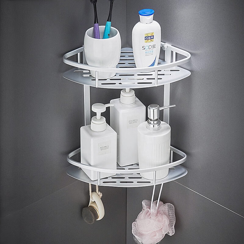 Foojo toilet rack space aluminum non perforated bathroom supplies corner storage rack double-layer (including hook)
