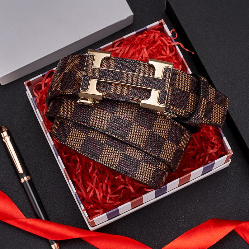 Bowerbird men's belt gift box leisure business belt men's trouser belt men's automatic buckle belt 1203110135 gold 110-130cm