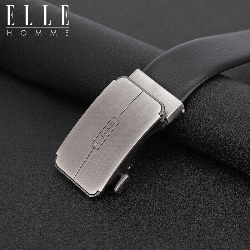 Elle Homme men's belt head layer cowhide leisure automatic buckle belt business versatile youth formal trouser belt ee964709635 black 110-125cm random hair (birthday gift for boyfriend)
