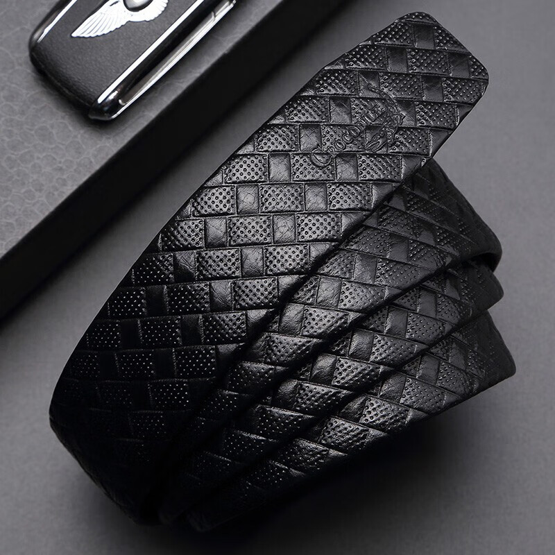 Crocodile T-shirt crocodile automatic buckle layer cowhide unbuttoned belt body men's headless belt embossed large woven 13012952-01 black 115-125cm