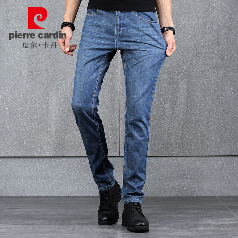 Pierre Cardin jeans men's summer thin straight cat beard micro elastic fashion versatile long pants 203913r1 blue 38