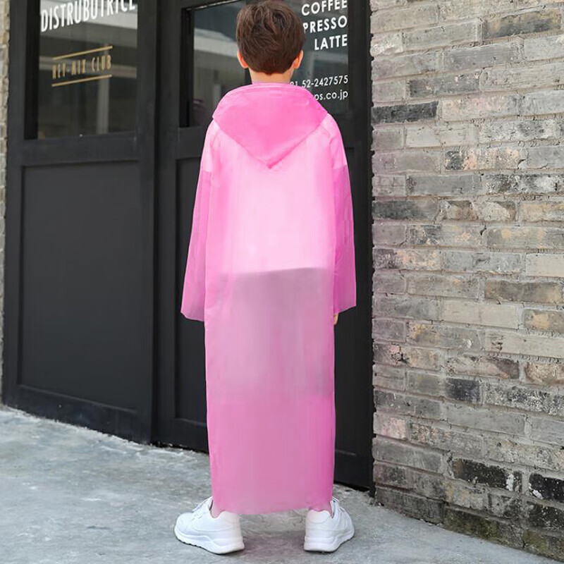 Partner's raincoat children's disposable 5-Pack boys and girls students thickened long hooded poncho outdoor travel rain gear bl9253 Pink