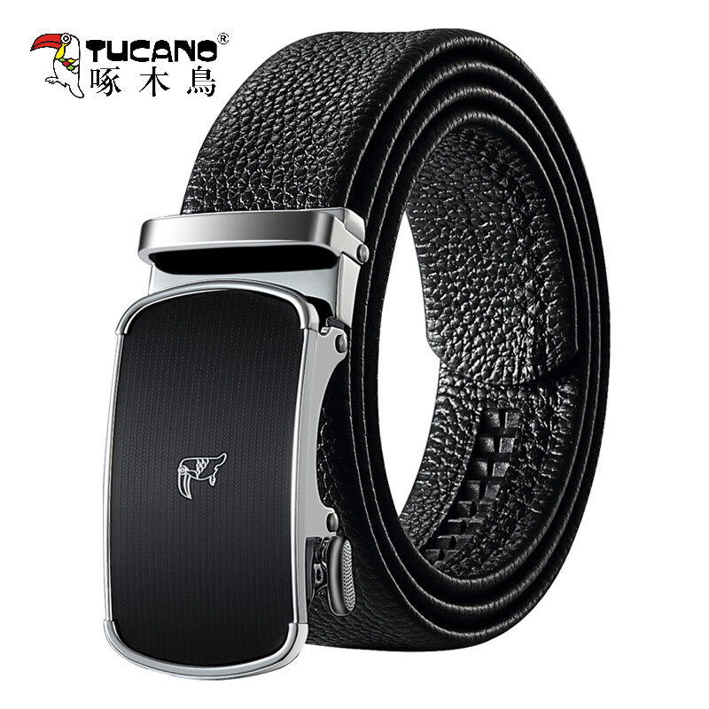 Woodpecker Tucano belt men's automatic buckle leather gift box belt simple youth business trouser belt men's gift black charm 110-120cm