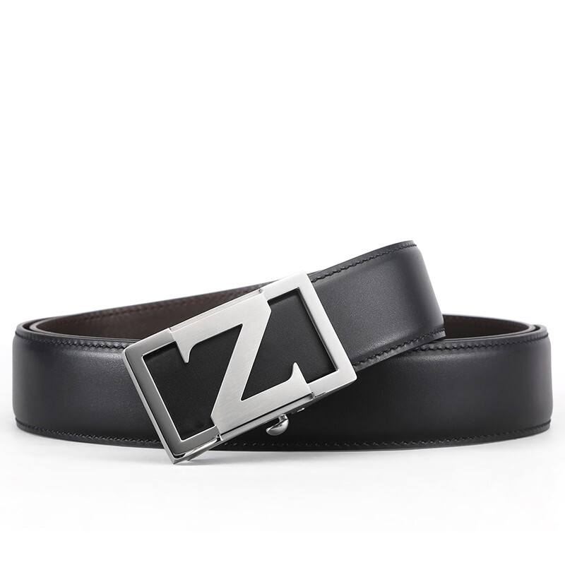 5. V. brown top leather belt business men's automatic buckle belt stainless steel inner belt gift box black 125 / 120cm