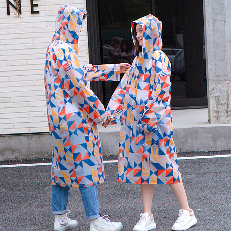 Companion line raincoat non disposable men's and women's adult fashion geometric triangle printing long hat thickened poncho rain gear outdoor drifting travel raincoat bl9249 M