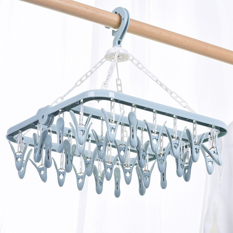 Foojo clothes hanger 32 clip clothes drying clip foldable multi head clip underwear socks windproof clothes hanger multifunctional windproof clothes drying clip Nordic blue