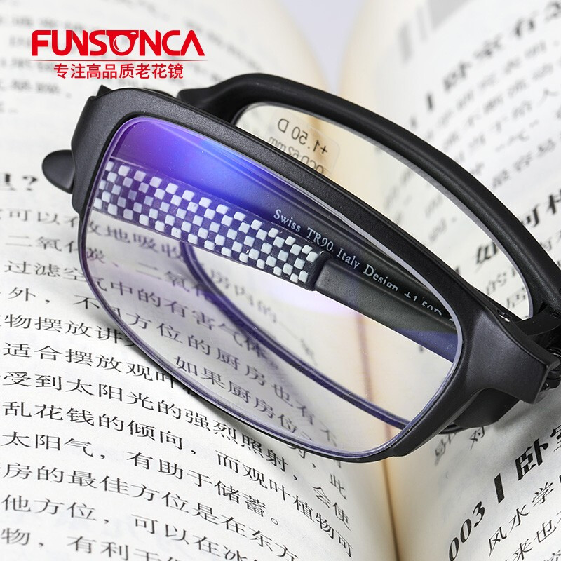 Funsonca / visionary anti Blu ray HD mobile computer comfortable portable folding men's and women's presbyopic glasses presbyopic glasses imported materials ultra light frame 6155 Black 100 degrees