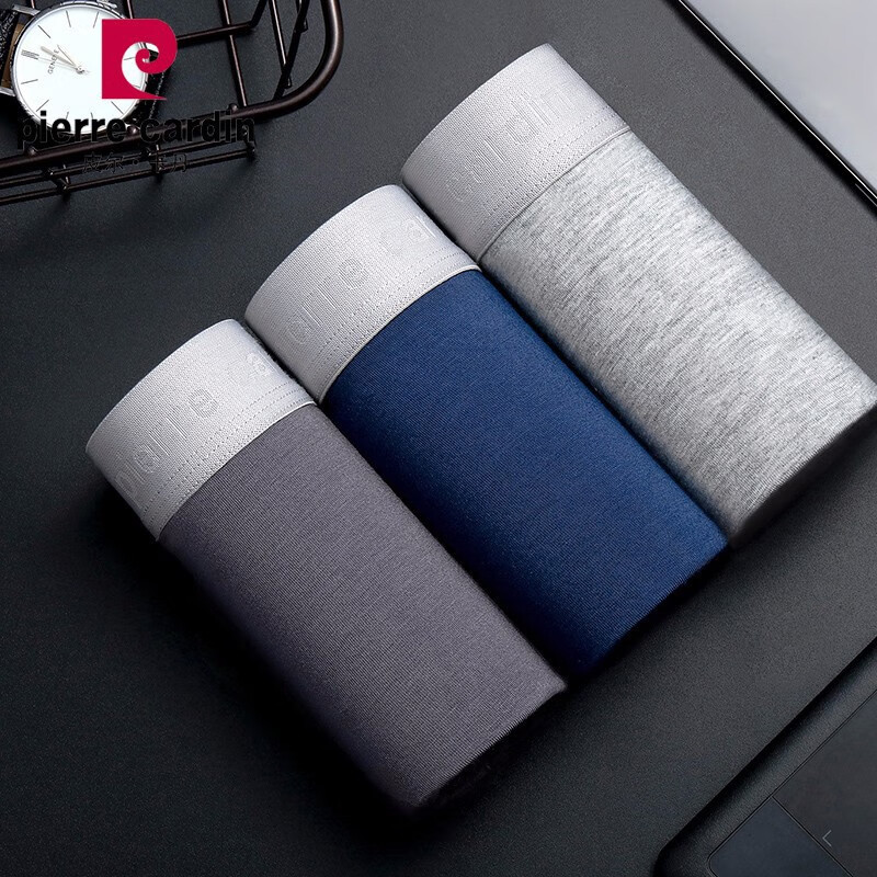 Pierre Cardin underwear men [3 Pack] Lanjing modal men's underwear medium waist boxer pants solid color shorts men's dark grey + light grey + Blue XL