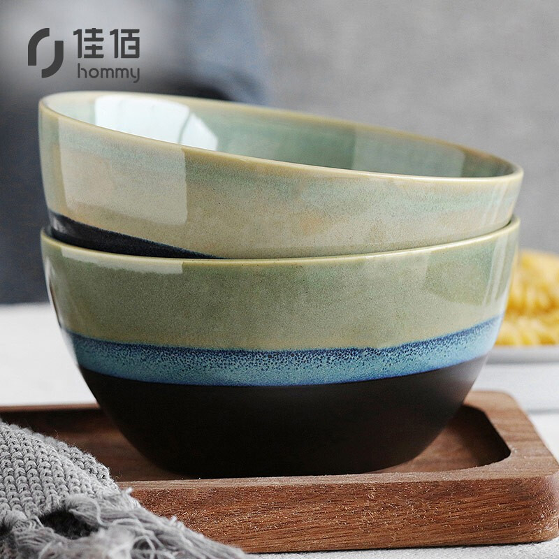Jiabai North European fashion tableware ceramic bowl 2 green grass color striking Golden Bell bowl 6 inch deep bowl creative rice bowl instant noodles bowl beef powder soup bowl instant noodles bowl fruit salad bowl