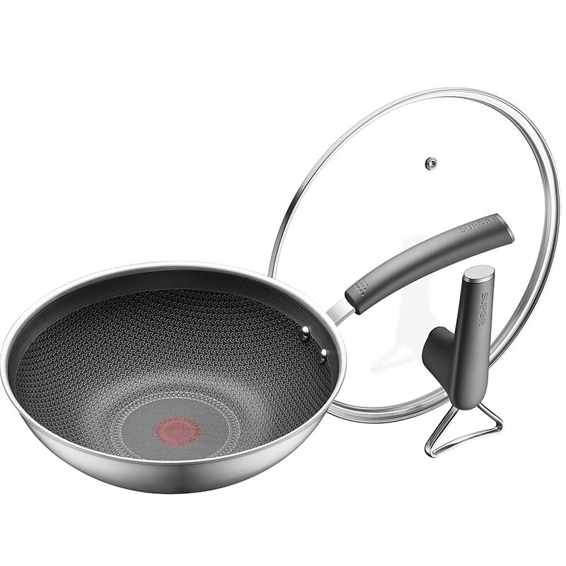 SUPOR SUPOR hot red spot 316L antibacterial stainless steel honeycomb frying pan 30cm crystal grain anti stick frying pan pan pan pan gas induction cooker general frying pan ec30jec01
