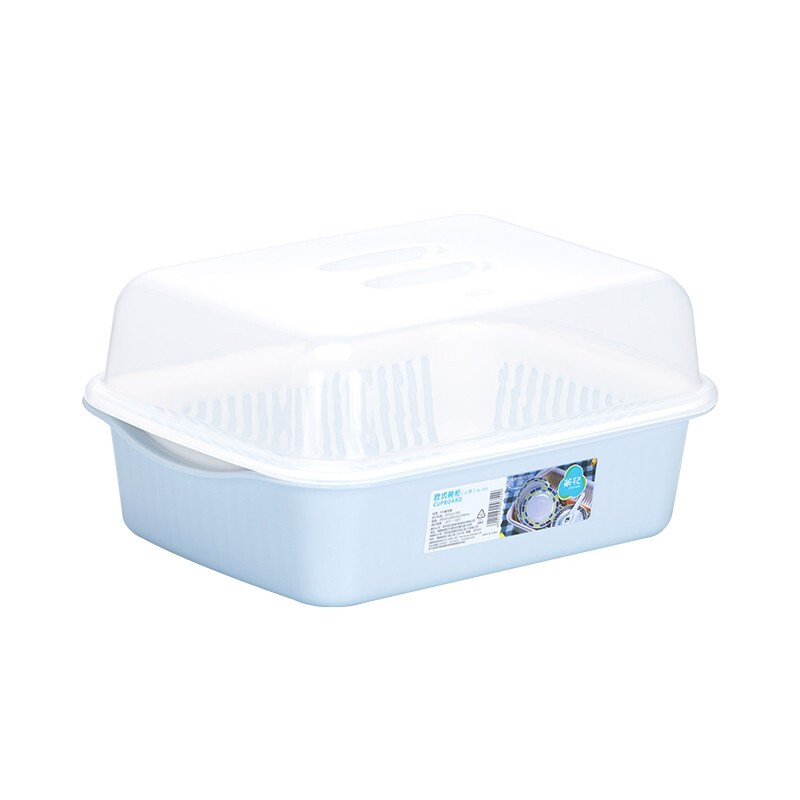 茶花（CHAHUA） 茶花欧式带盖碗碟架放碗架收纳盒沥水架装碗筷收纳箱碗柜置物 【小号】1818蓝色35*26.3*16.5cm