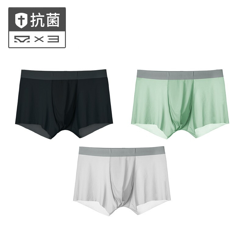 Tree tree underwear men's autumn and winter four corner plain cotton crotch pants head quick drying thin breathable traceless shorts men's portable color crystal black + Mint Green + coral gray XL