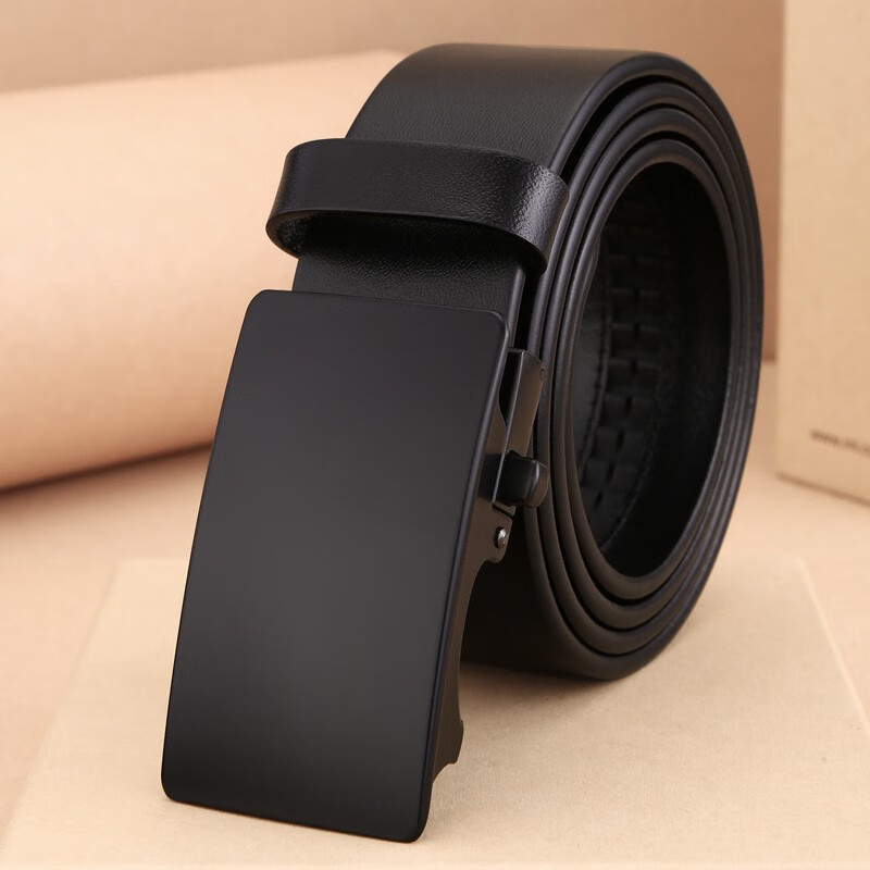 Cattleown cattle headed men's Belt Large cow leather automatic buckle layer cow leather belt lengthened young man middle-aged scalp trouser belt fat man 7198 black large 135-160
