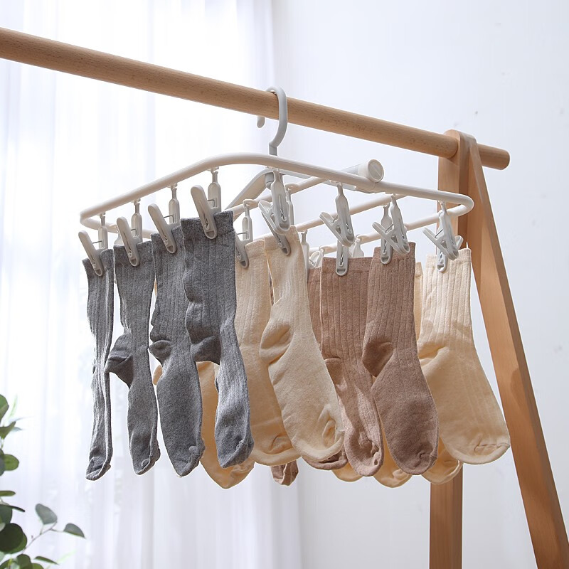 Jiajie excellent product clothes hanger sock clip environmental protection reinforced folding turntable clothes hanger (24 clips) (gray blue)