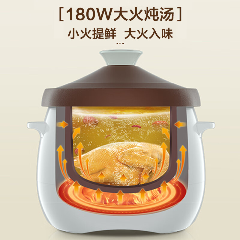 美的电炖锅 电炖盅 煲汤锅 电砂锅 家用煮粥神器 3升 紫砂内胆 可定时全自动智能炖锅DG30E203
