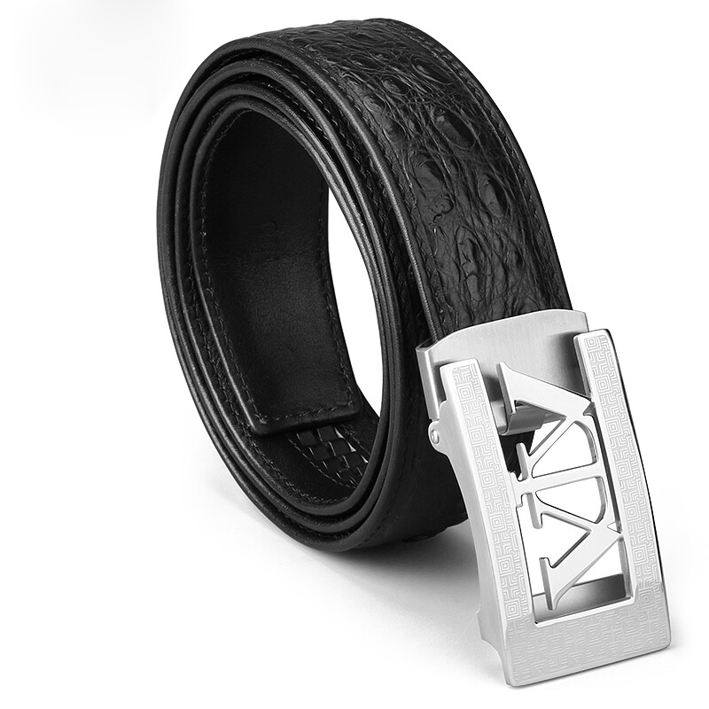 5. V. brown belt men's light luxury crocodile skin men's business fashion trend stainless steel automatic buckle belt black 115