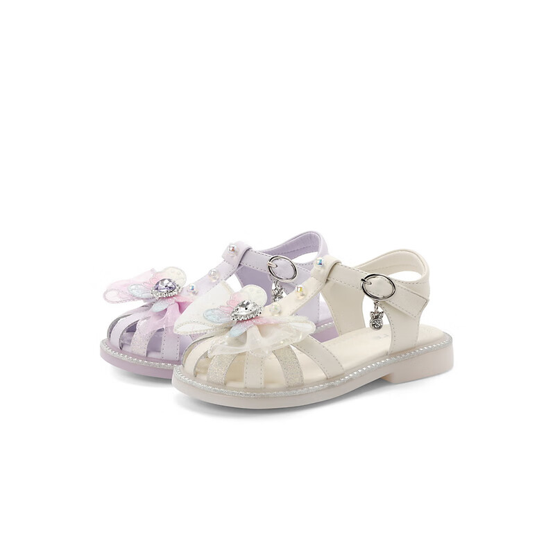 百丽蝴蝶结罗马凉鞋童鞋2023夏季新商场同款休闲猪笼鞋A2303B63 米色 29