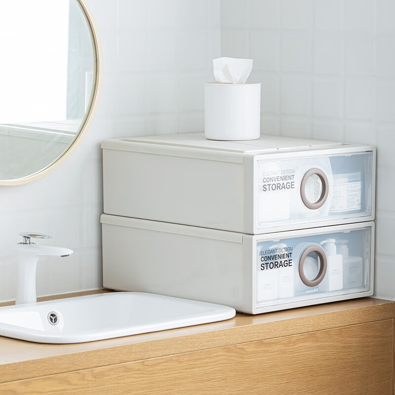 茶花（CHAHUA） 茶花抽屉式收纳柜透明收纳箱衣服储物柜塑料收纳盒家用卧室 2层】A500M 30.5L*2（50*40*24