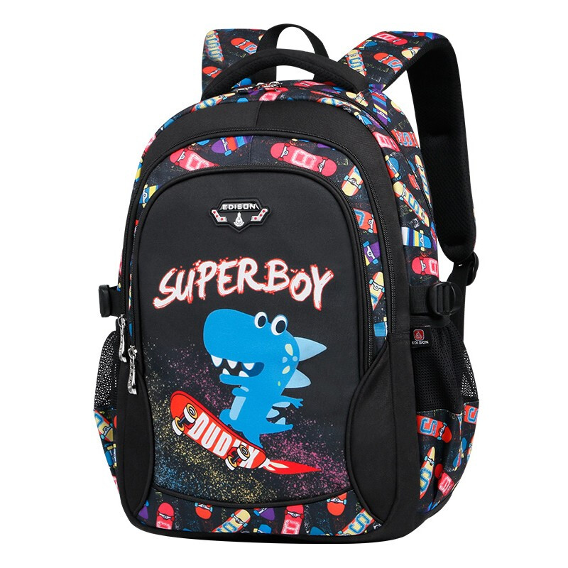 Edison schoolbag for primary school students boys Grade 3-6 light weight reducing large capacity children's backpack tide cool backpack 991-11 skateboard dinosaur large