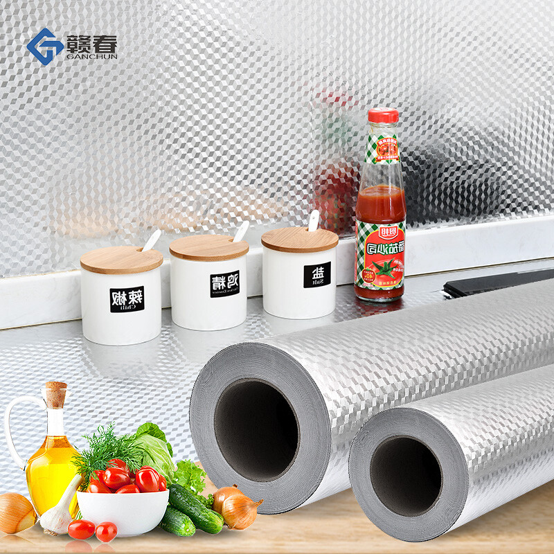 Ganchun kitchen oil proof sticker wallpaper high temperature resistant cabinet drawer pad paper self-adhesive aluminum foil color ceramic tile stove waterproof thickened decorative sticker wall sticker three-dimensional square 61cm wide 10m long