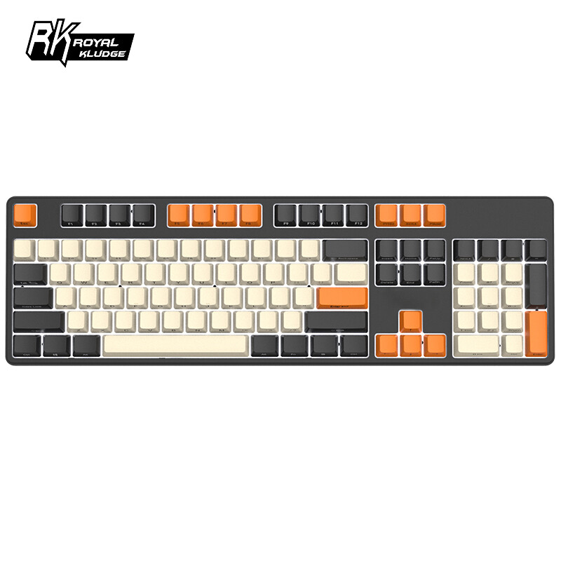 RK (ROYAL KLUDGE) K104plus mechanical keyboard Bluetooth wired wireless three mode office keyboard 104 key carbon coloring side cut PBT key cap white backlight black black shaft