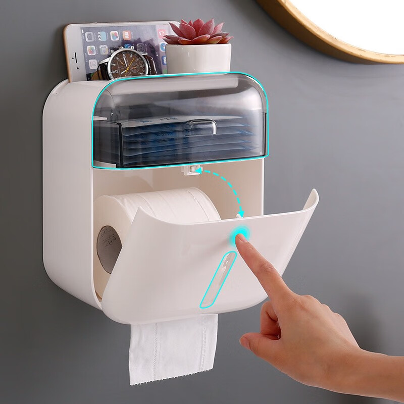 Qingye wooden toilet wall hanging tissue box transparent gray toilet toilet toilet toilet paper hanging wall storage rack suction box toilet carton non perforated waterproof roll paper barrel