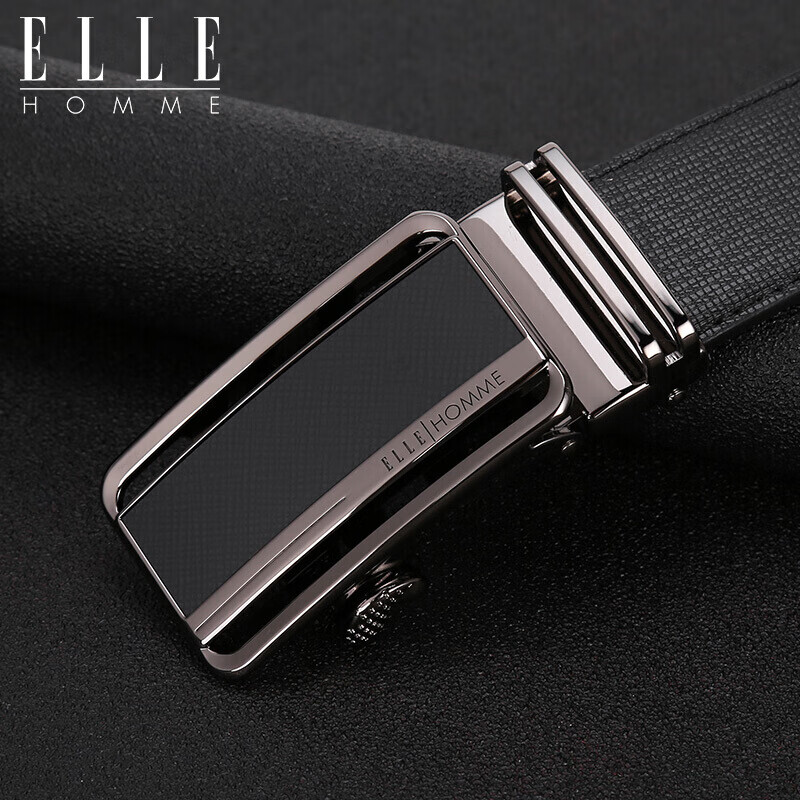 Elle Homme business men's belt cowhide youth automatic buckle belt fashion versatile casual trouser belt nbe547500452 black 120-125cm (birthday gift for boyfriend)