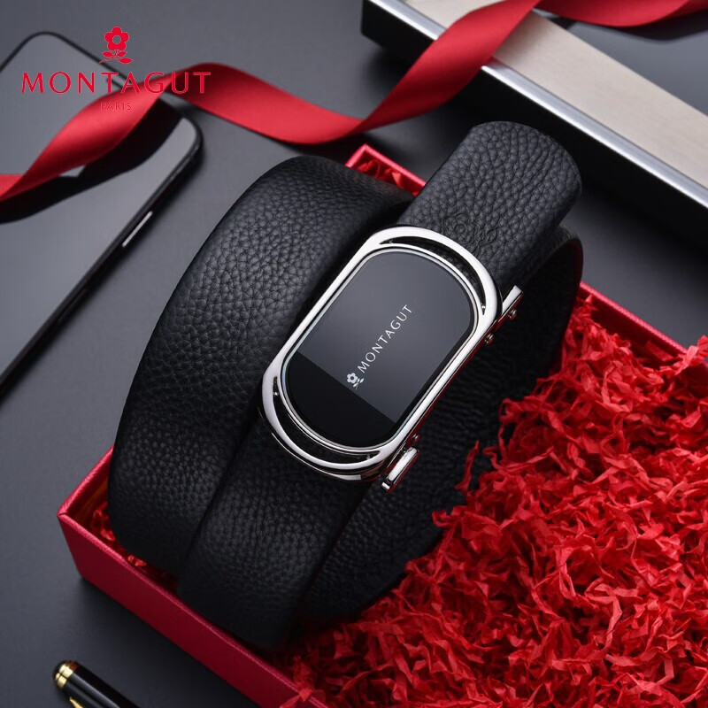 Montagut belt men's automatic buckle layer cowhide business belt gift box men's leisure fashion trouser belt r273118251a black