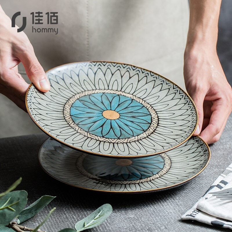 Jiabai steak plate household Western food plate fruit plate Gesang 8.5-inch ceramic plate dumpling plate cold dish plate creative Hotel Western food tableware breakfast plate flat plate meal plate salad plate