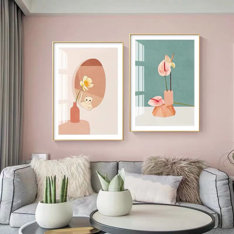 Reputation decorative painting crystal porcelain restaurant aisle toilet duplex hanging painting modern light luxury aluminum alloy sofa background wall simple European Nordic style painting light meaning 50 × 70cm × 2 customizable