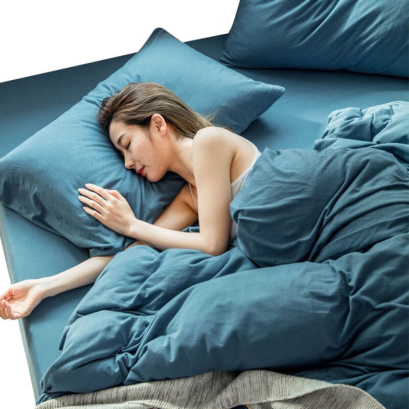 Tri-polar天竺棉日式纯色床品套件 TP2982 海蓝色 1.8m床笠款被套加四件套