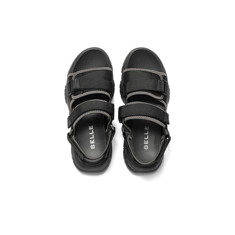 百丽户外休闲鞋男2023夏季新款舒适厚底魔术贴运动沙滩凉鞋A1204BL3 黑色 42